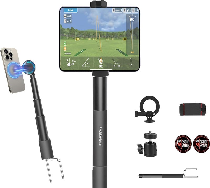 PrecisionMaster Golf Monopod Stick, Record Golf Swing with Magnetic Phone Holder, Adjustable Tripod with Spike Stake Golf Accessories Golf Swing Training, Compatible with Gopro Insta, Golf Train Aids - Image 1